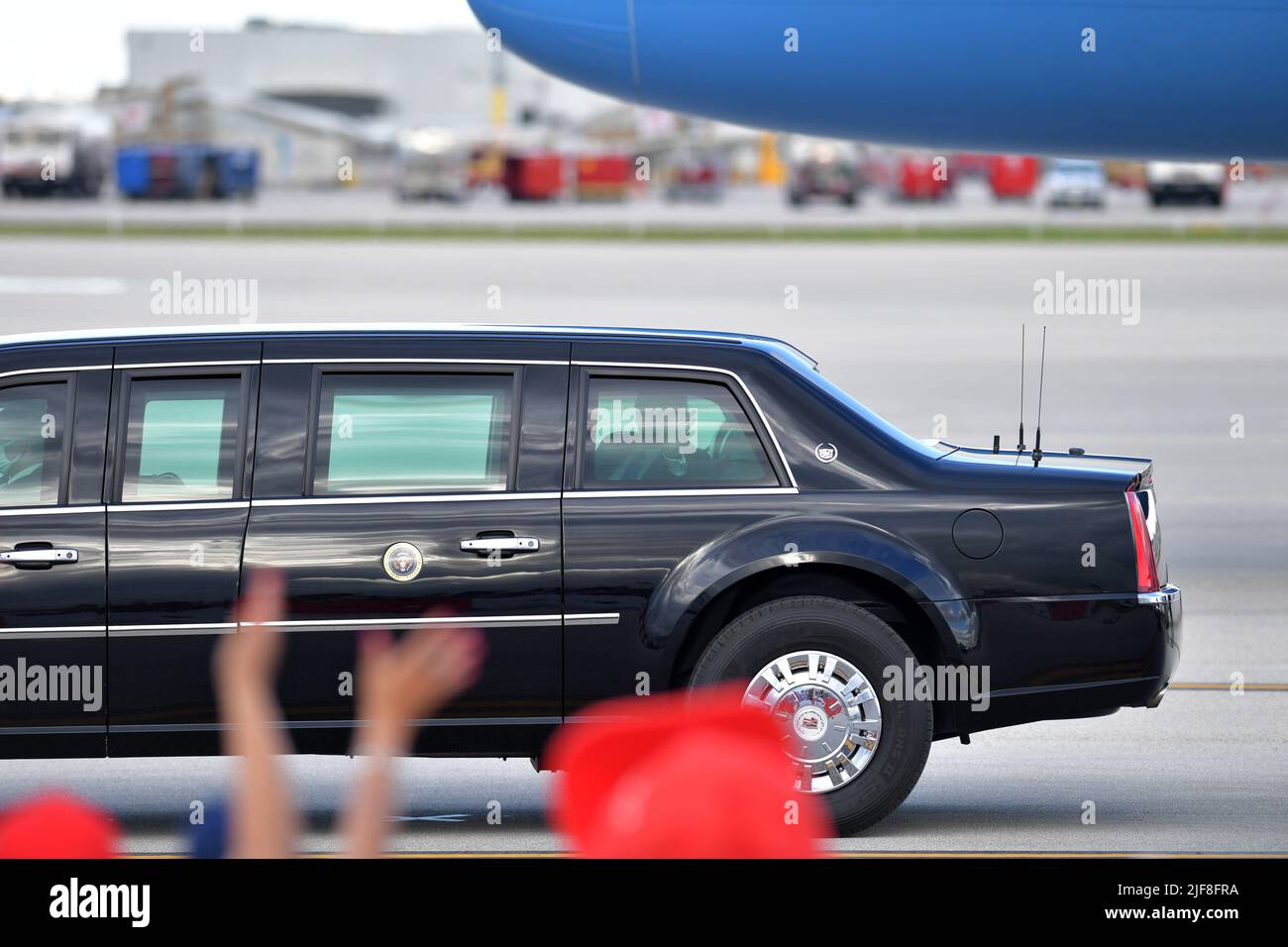 Miami, United States Of America. 15th Oct, 2020. MIAMI, FL - OCTOBER 15: US President Donald Trump arriving at Miami International Airport on October 15, 2020 in Miami, Florida. The President was greeted by Carlos A. Gimnez Mayor of Miami-Dade County and professional mixed martial arts fighter Jorge Masvida. The president is in town to do a town hall tonight prior to the 2020 election which is in 19 days People: President Donald Trump Credit: Storms Media Group/Alamy Live News Stock Photo