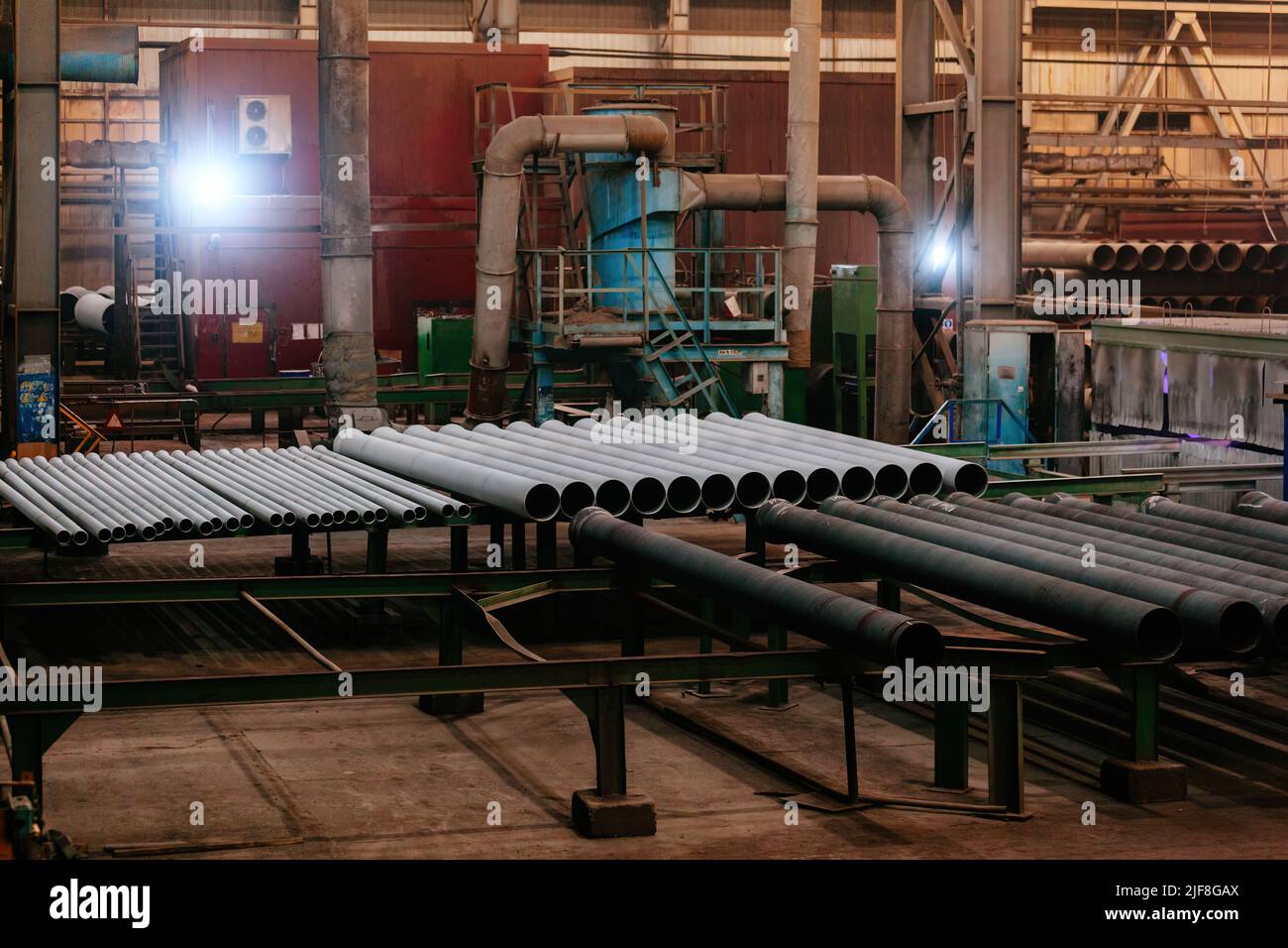 Cast iron pipes manufacturing process Stock Photo Alamy