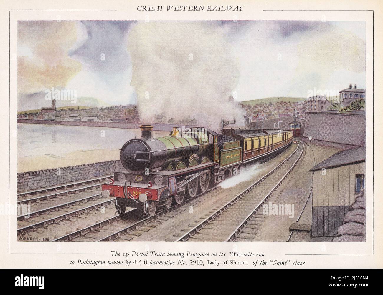 Vintage water colour of the Up Postal Train leaving Penzance on its 305 mile run. Stock Photo
