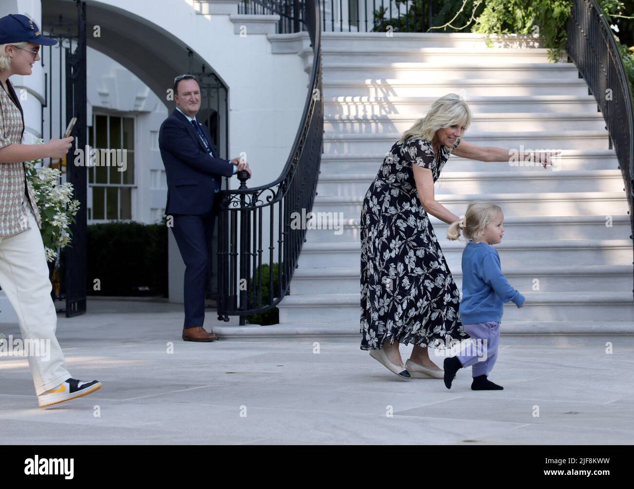 Maisy Biden and First Lady Jill Biden take Beau Biden to see U.S. President Joe Biden after his arrival at the White House following the President's trip to Europe, in Washington, U.S., June 30, 2022. REUTERS/Evelyn Hockstein Stock Photo