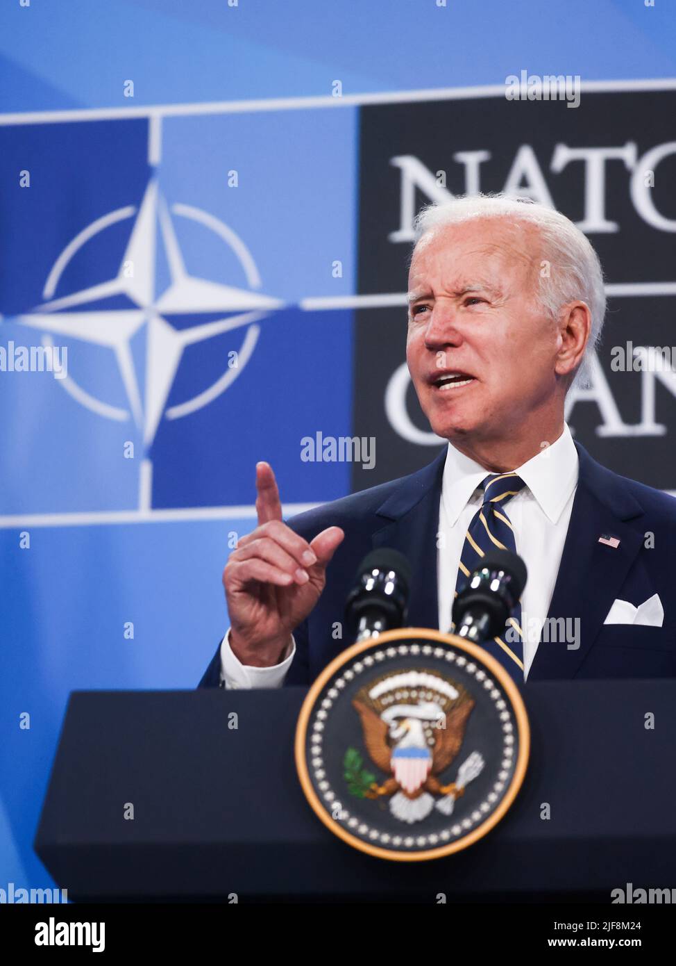 Madrid, Spain. 30th June, 2022. U.S. President Joe Biden is holding a press conference during the NATO Summit at the IFEMA congress centre in Madrid, Spain on June 30, 2022. (Credit Image: © Beata Zawrzel/ZUMA Press Wire) Stock Photo