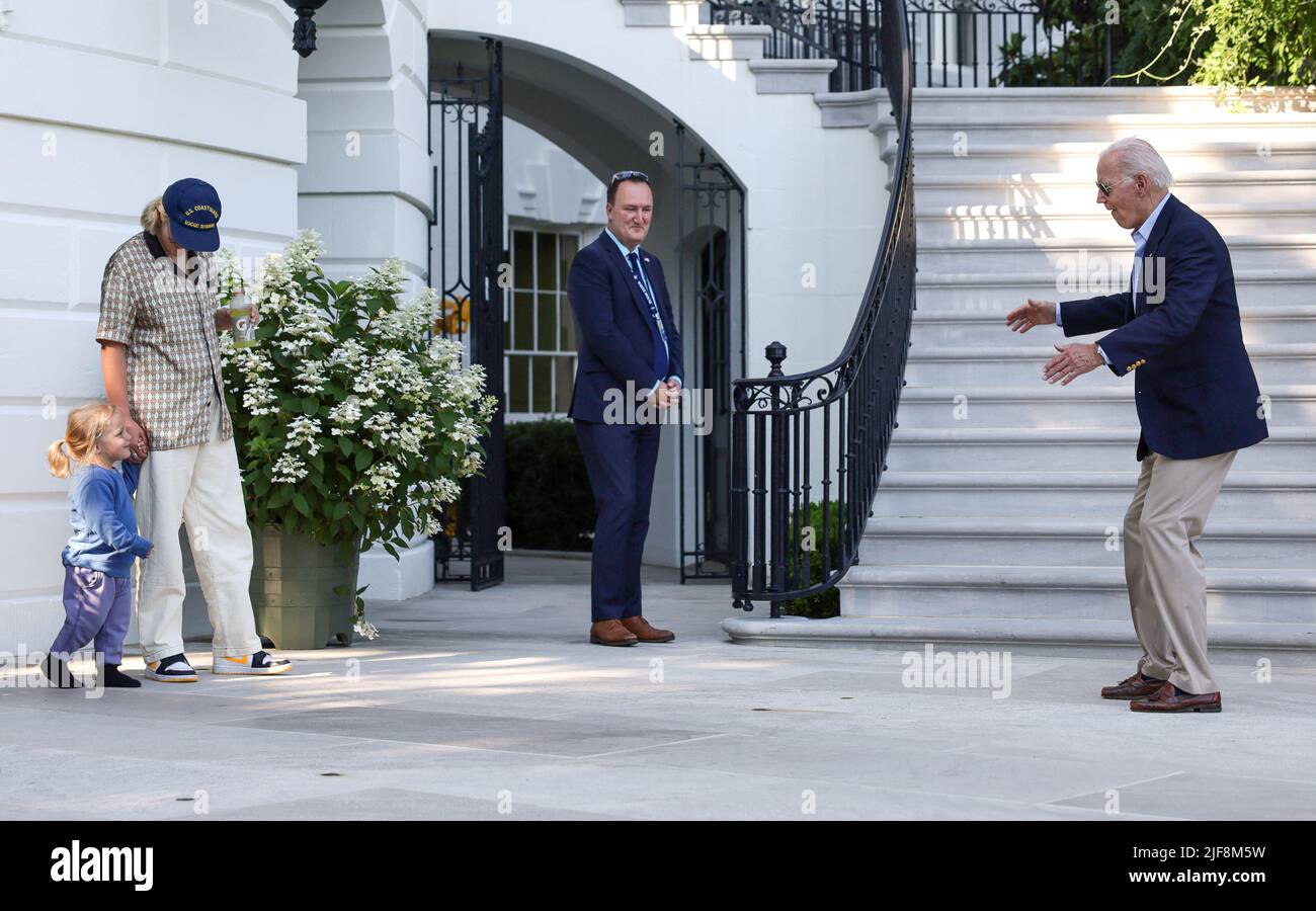 Maisy Biden walks Beau Biden out of the White House to see his grandfather U.S. President Joe Biden following the President's trip to Europe, in Washington, U.S., June 30, 2022. REUTERS/Evelyn Hockstein     TPX IMAGES OF THE DAY Stock Photo