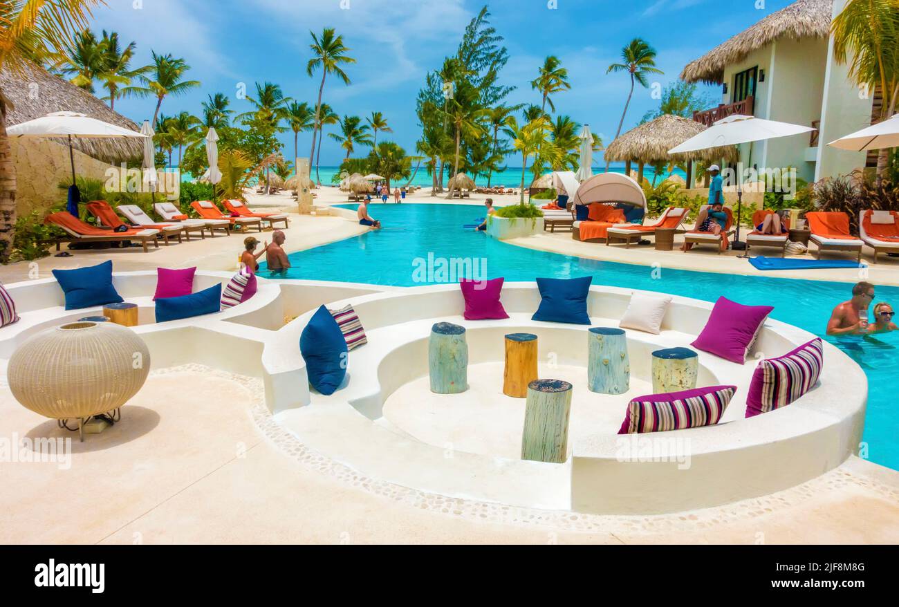 Upscale hotel pool, Punta Cana, Dominican Republic Stock Photo