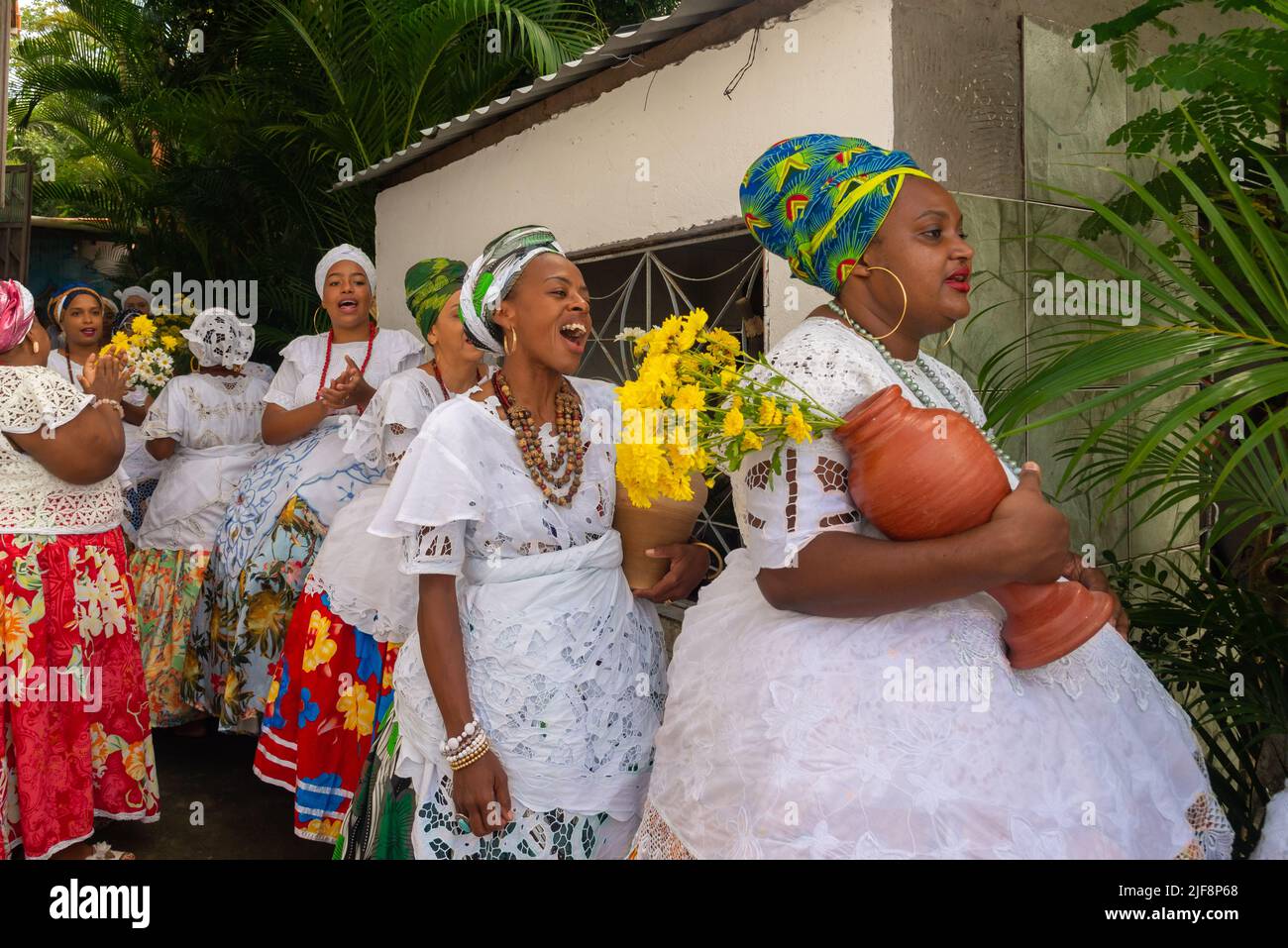 Saubara, Bahia, Brazil - June 12, 2020: Candomble members worshiping at the religious house in Bom Jesus dos Pobre district, Saubara city. Stock Photo