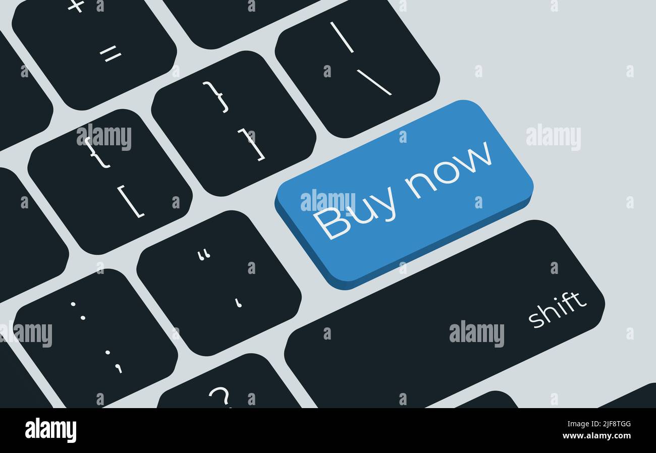 Buy now button on keyboard keys vector. Simple style Stock Vector