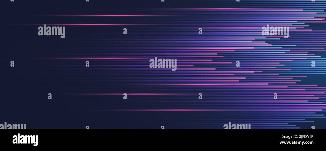Multicolored light trails abstract. Motion blur effect, separated lines on dark violet background Stock Vector