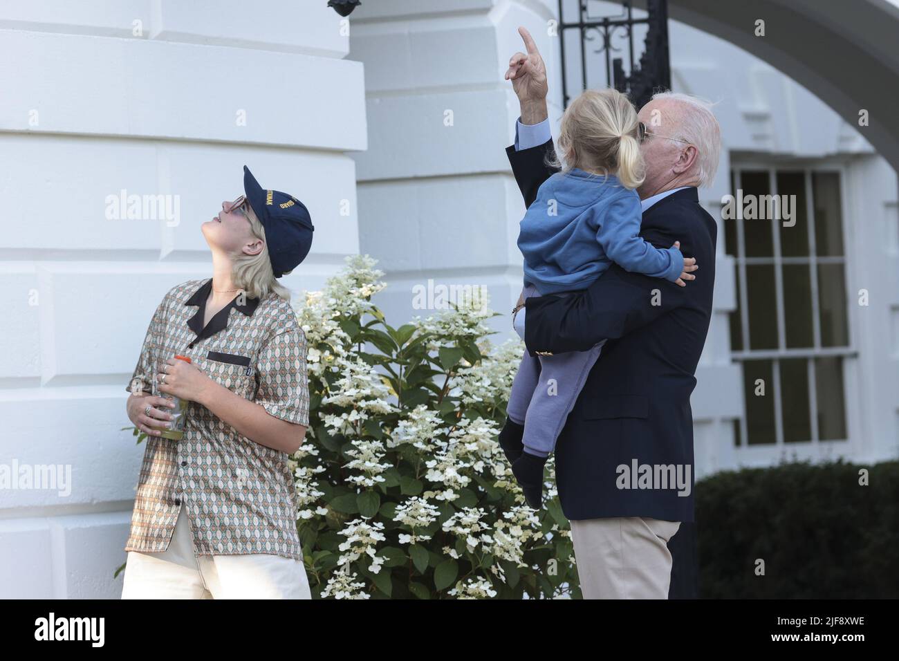Washington, United States. 30th June, 2022. President Joe Biden greets his grandson Beau, center, the son of Hunter Biden, and granddaughter Maisy Biden, left, after Biden returned to Washington, DC on Thursday, June 30, 2022. Biden returned to Washington after attending summits in Germany and Spain. Photo by Oliver Contreras/UPI Credit: UPI/Alamy Live News Stock Photo