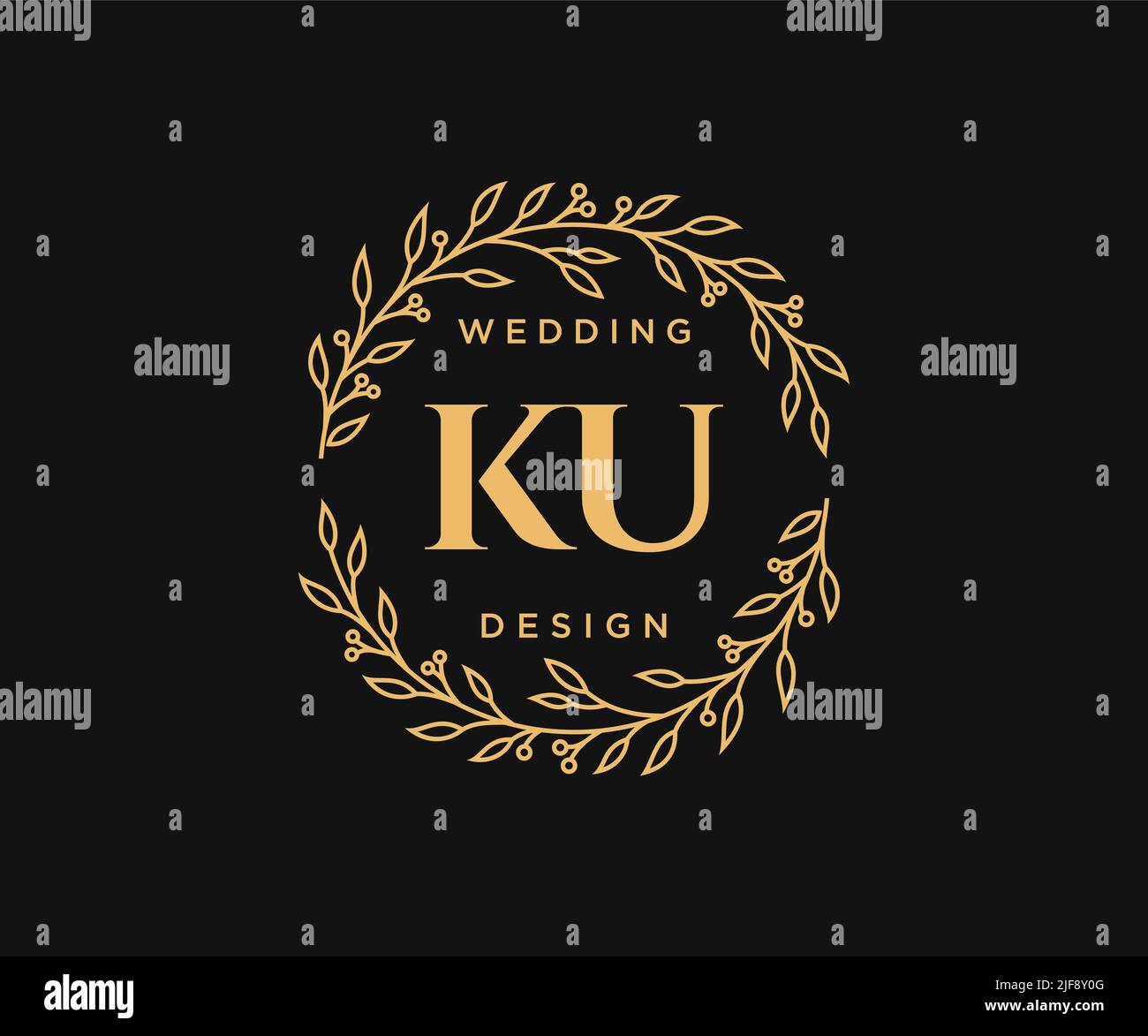 KU Initials letter Wedding monogram logos collection, hand drawn modern minimalistic and floral templates for Invitation cards, Save the Date, elegant Stock Vector