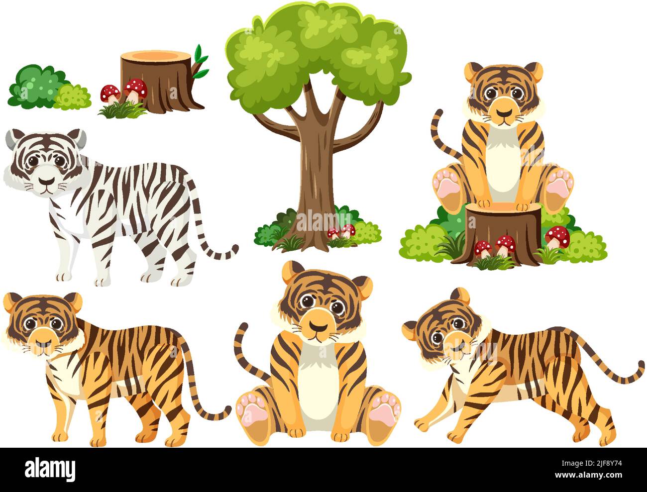 Wild animals set with nature elements illustration Stock Vector Image ...