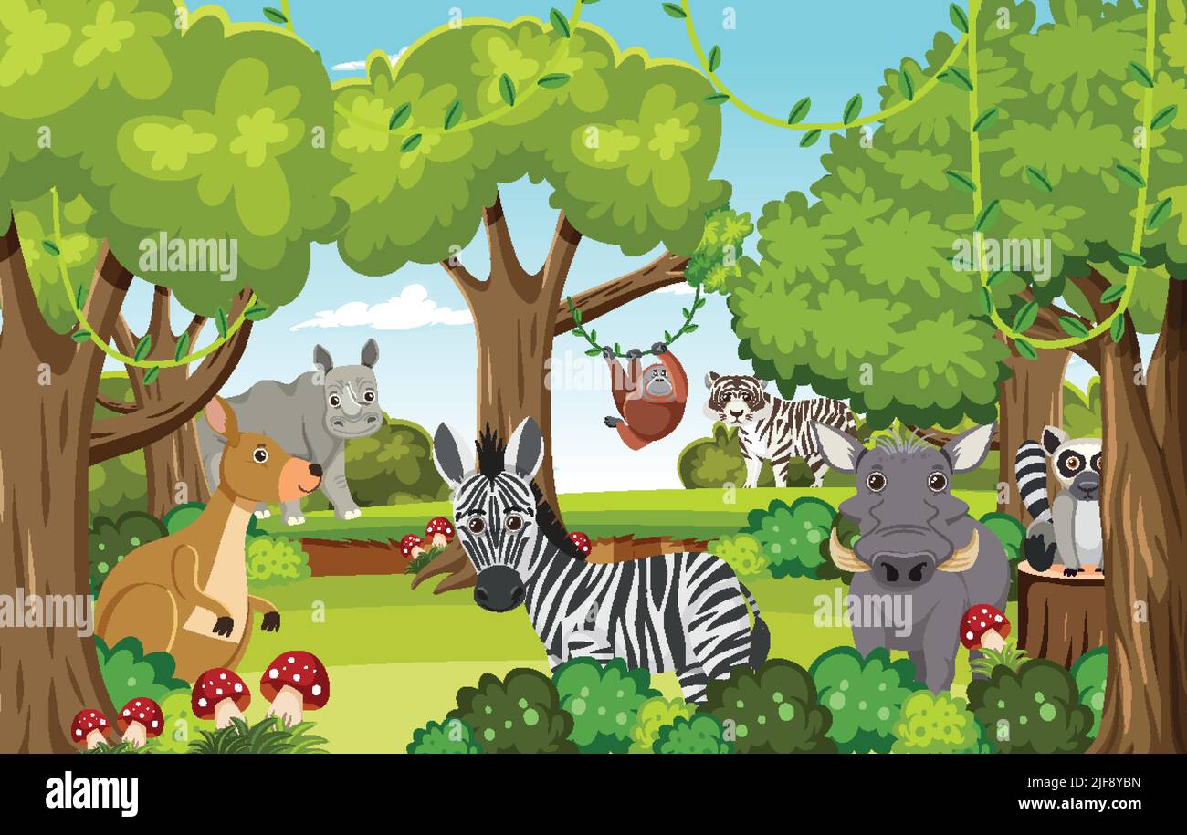 Cute wild animals in the forest illustration Stock Vector Image & Art ...
