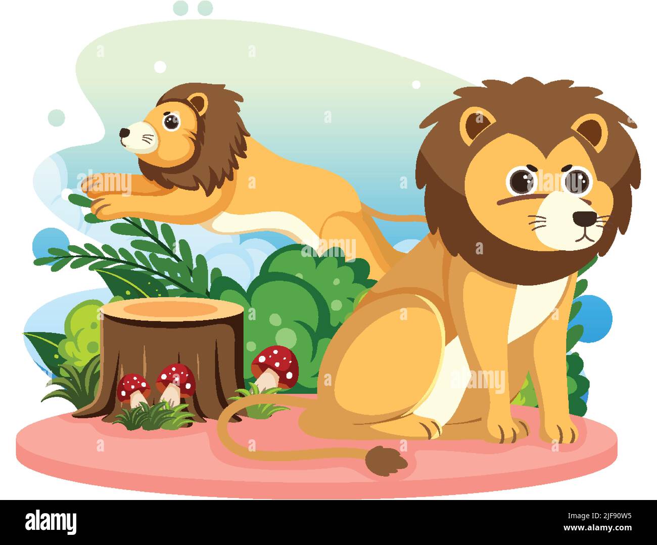 Two cute lions in flat cartoon style illustration Stock Vector Image