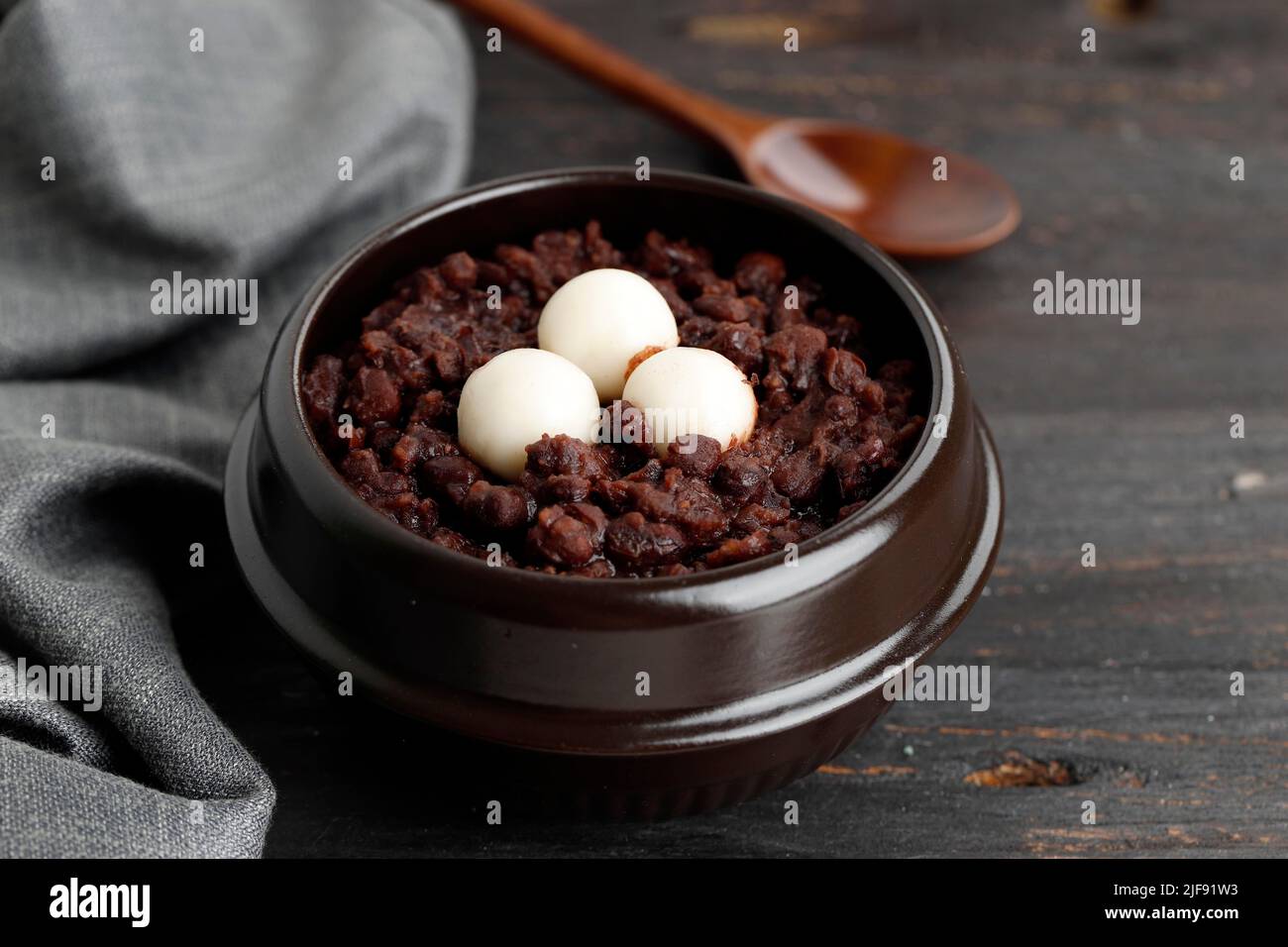 Korean Red bean Porridge with Rice Cake Topping or Patjuk Stock Photo