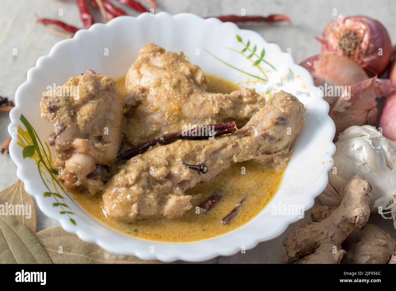 Selective focus of Delicious Chicken Rezala is ready to serve. Stock Photo
