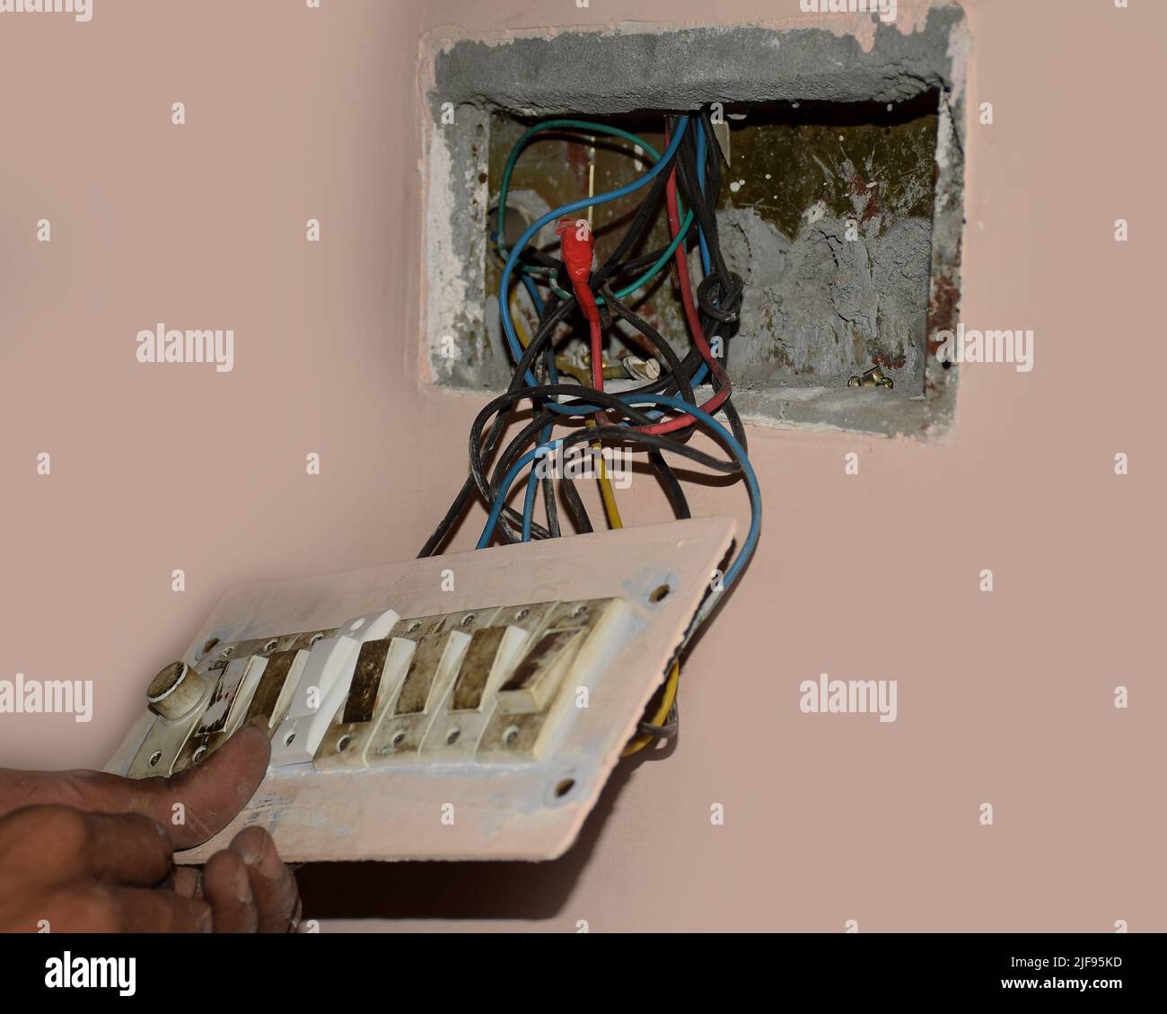 An open electric Switchboard with wiring Stock Photo Alamy