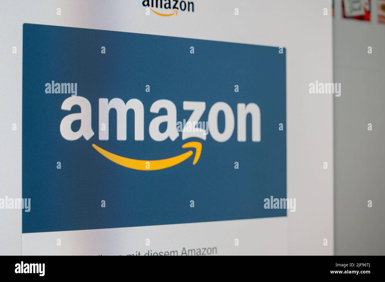 AMAZON logo on PC screen. Amazon is an American company world's largest
