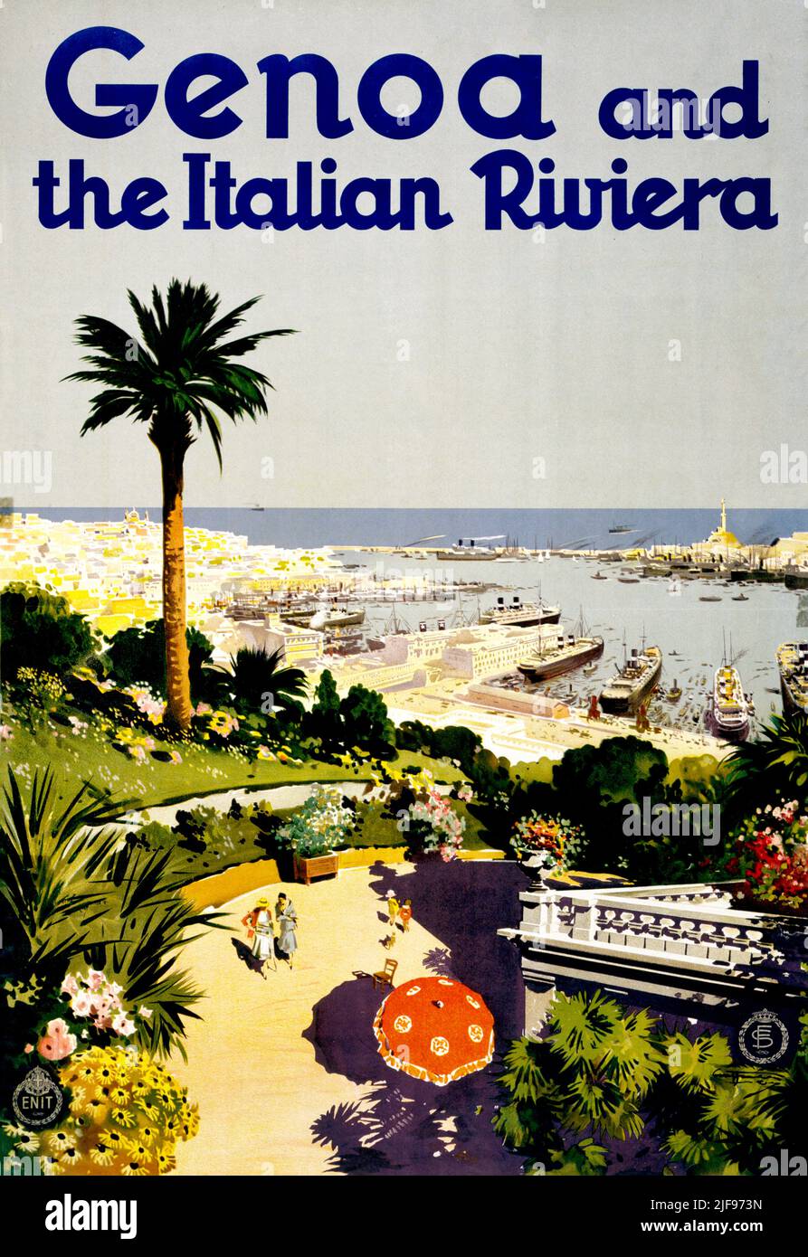 Genoa and the Italian Rivera by Aurelio Craffonara (1875-1945). Poster published in 1931 in Italy. Stock Photo