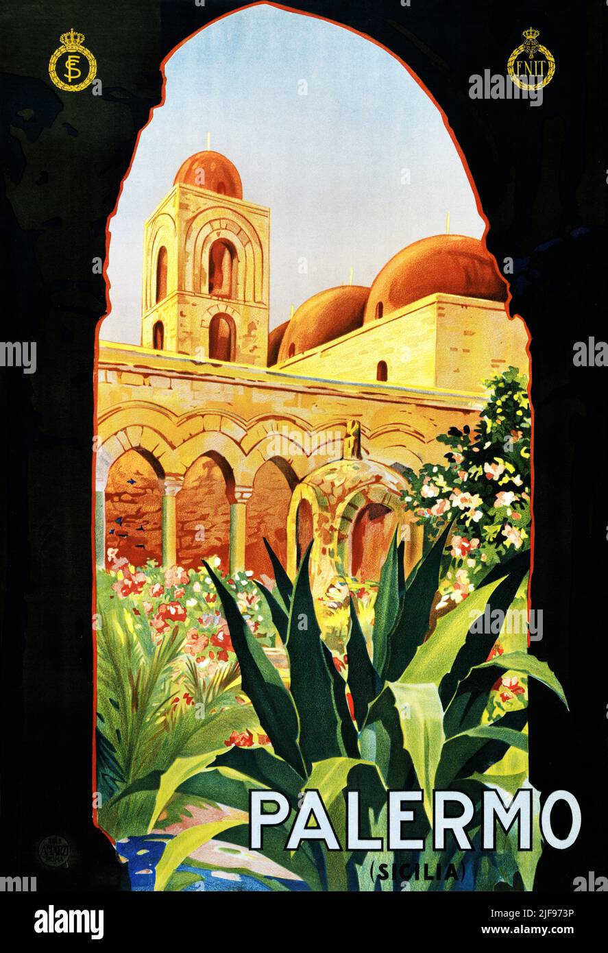 Palermo (Sicilia). Artist unknown. Poster published in the 1920s in Italy. Stock Photo
