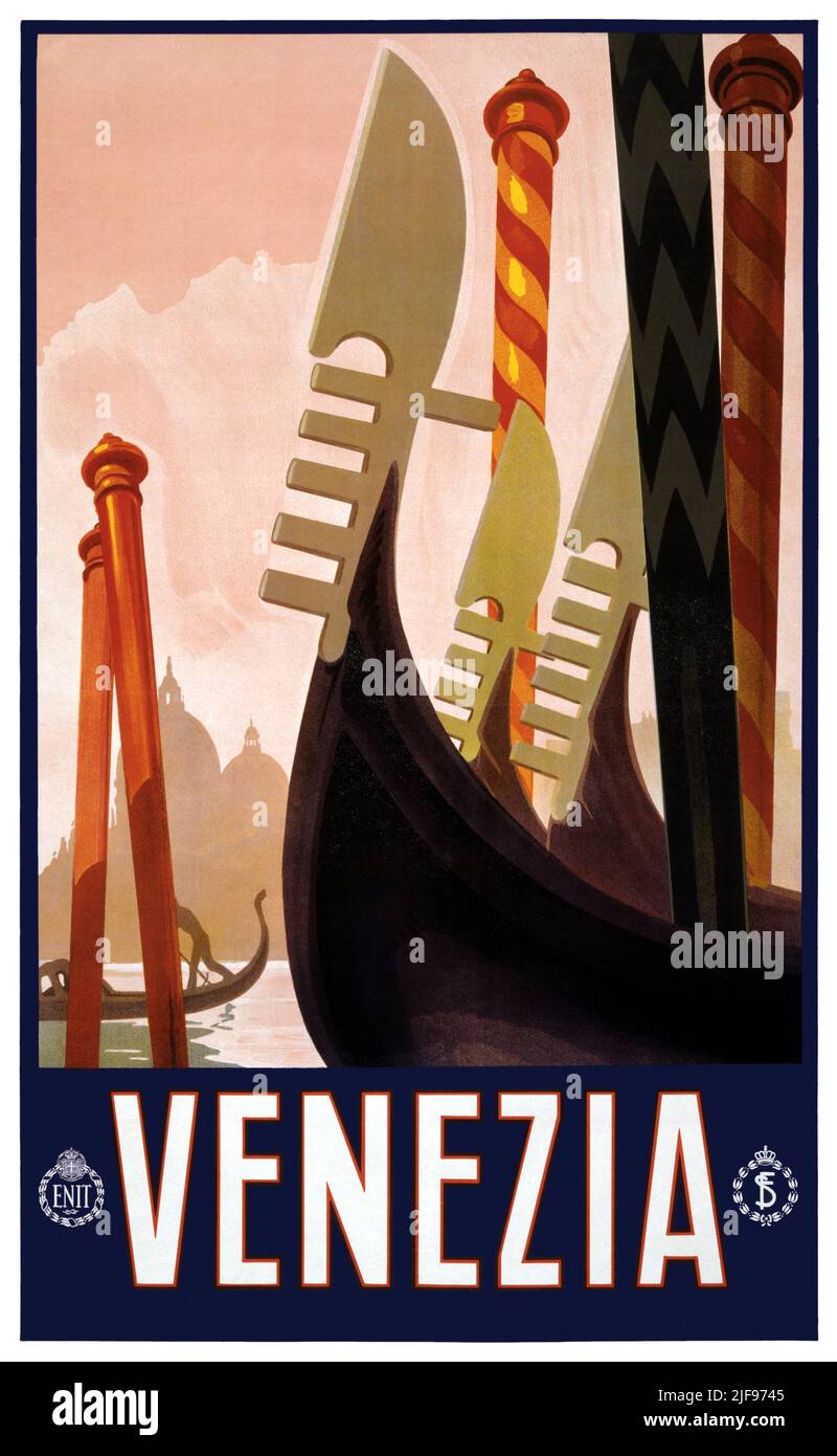Venezia. Artist unknown. Poster published in 1928. Stock Photo