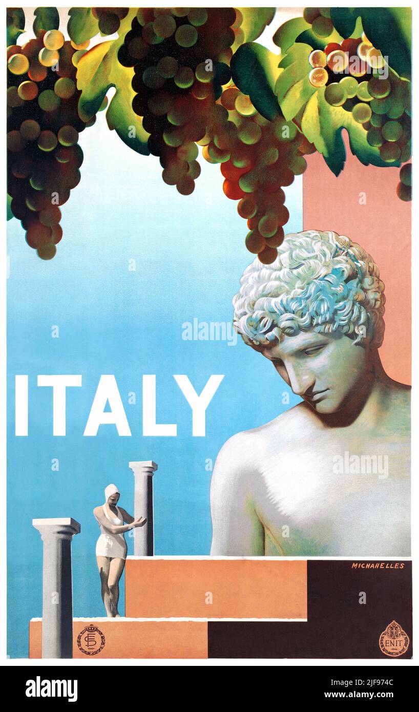 Italy by Ruggero Alfredo Michahelles (1898-1976). Poster published in 1935. Stock Photo