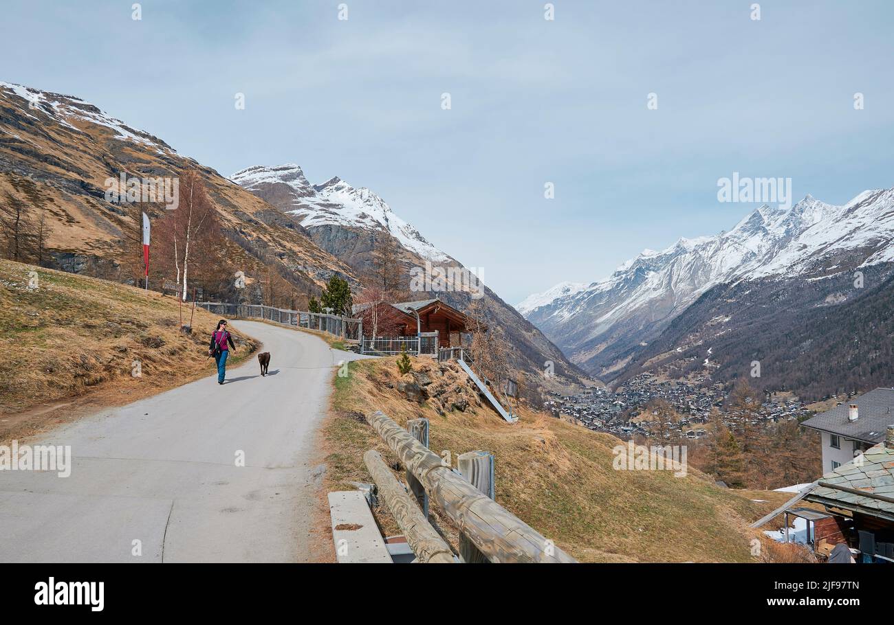 A landscape around Furi village, a small hamlet in Zermatt known for