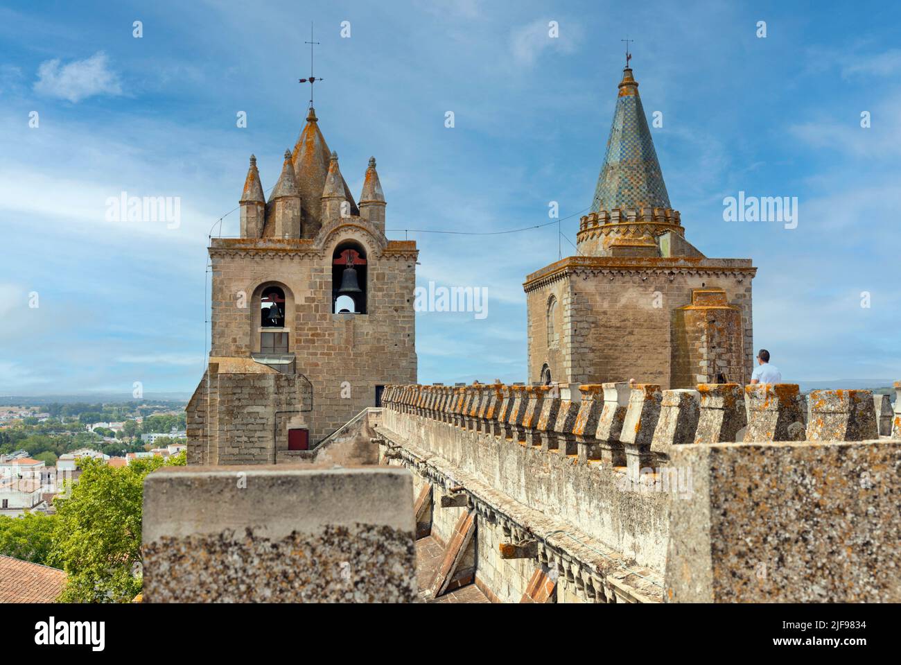 Views from rooftop of Evora cathedral, built between the 12th and 18th centuries in Romanesque, Gothic, Manueline and Baroque architectural styles.  E Stock Photo