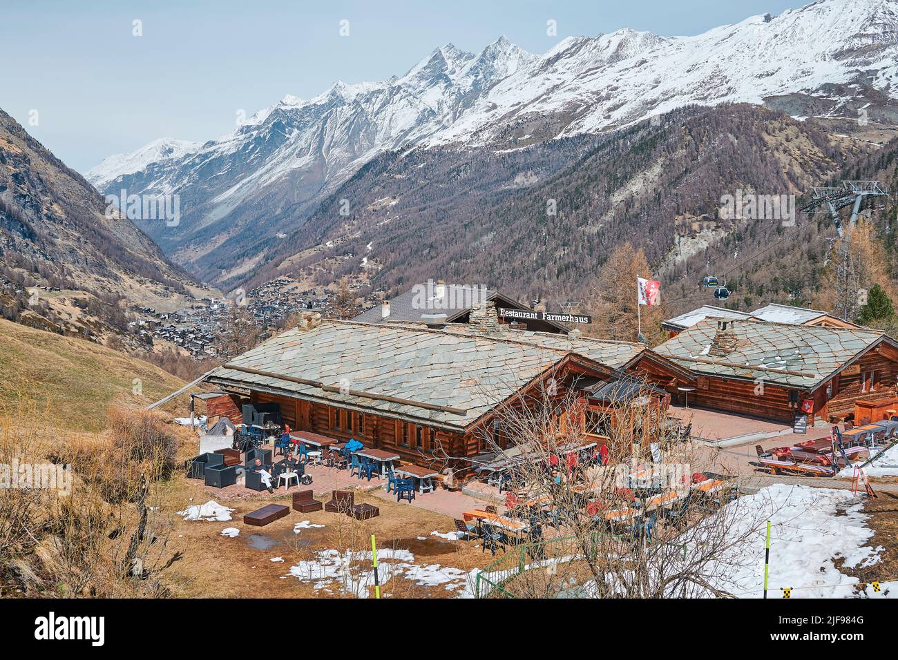 A landscape around Furi village, a small hamlet in Zermatt known for