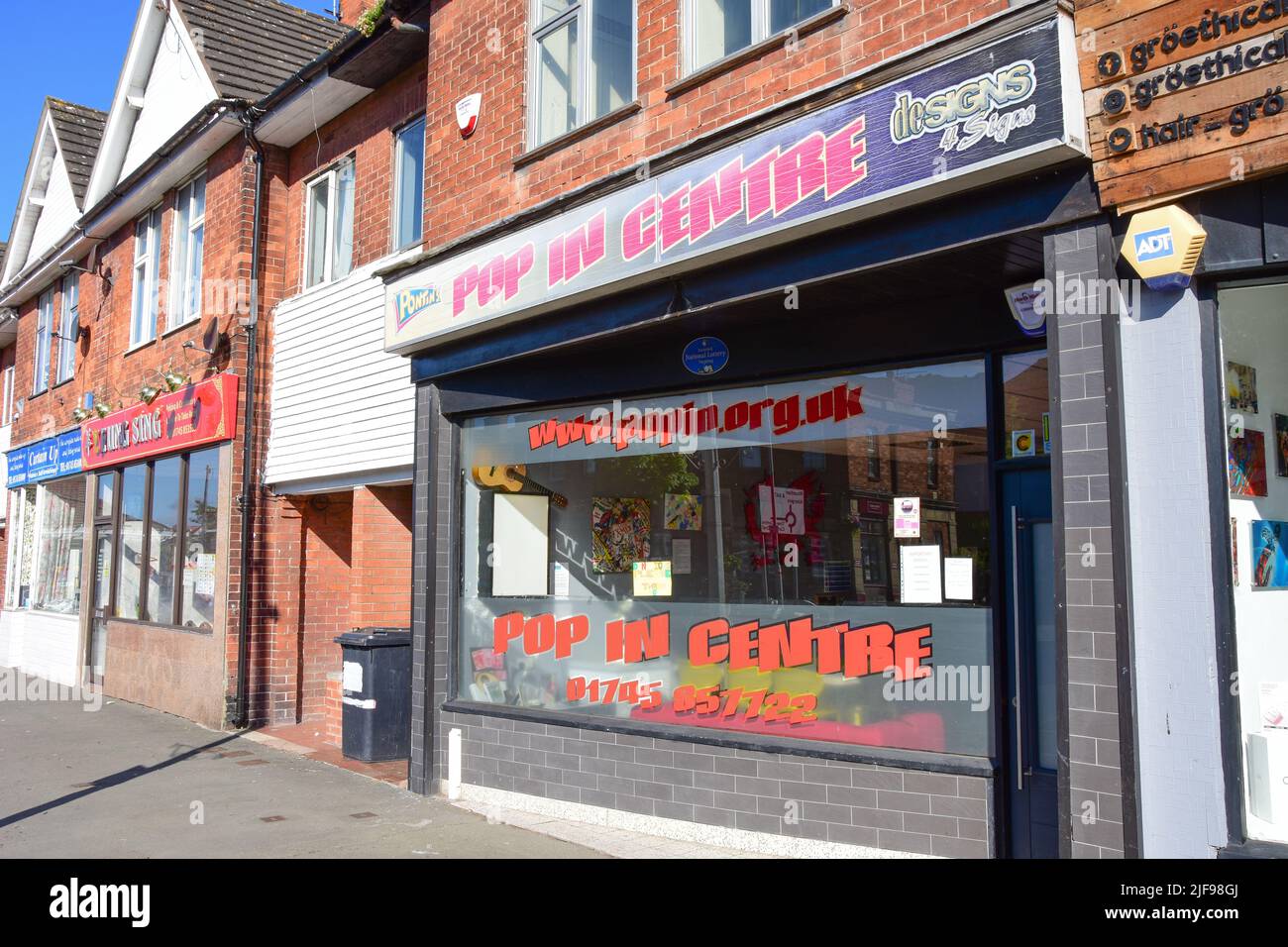 Prestatyn, UK. Jun 22, 2022. Meliden Road has a mixture of residential and commercial properties, including a Pop In Centre and youth cafe which opene Stock Photo