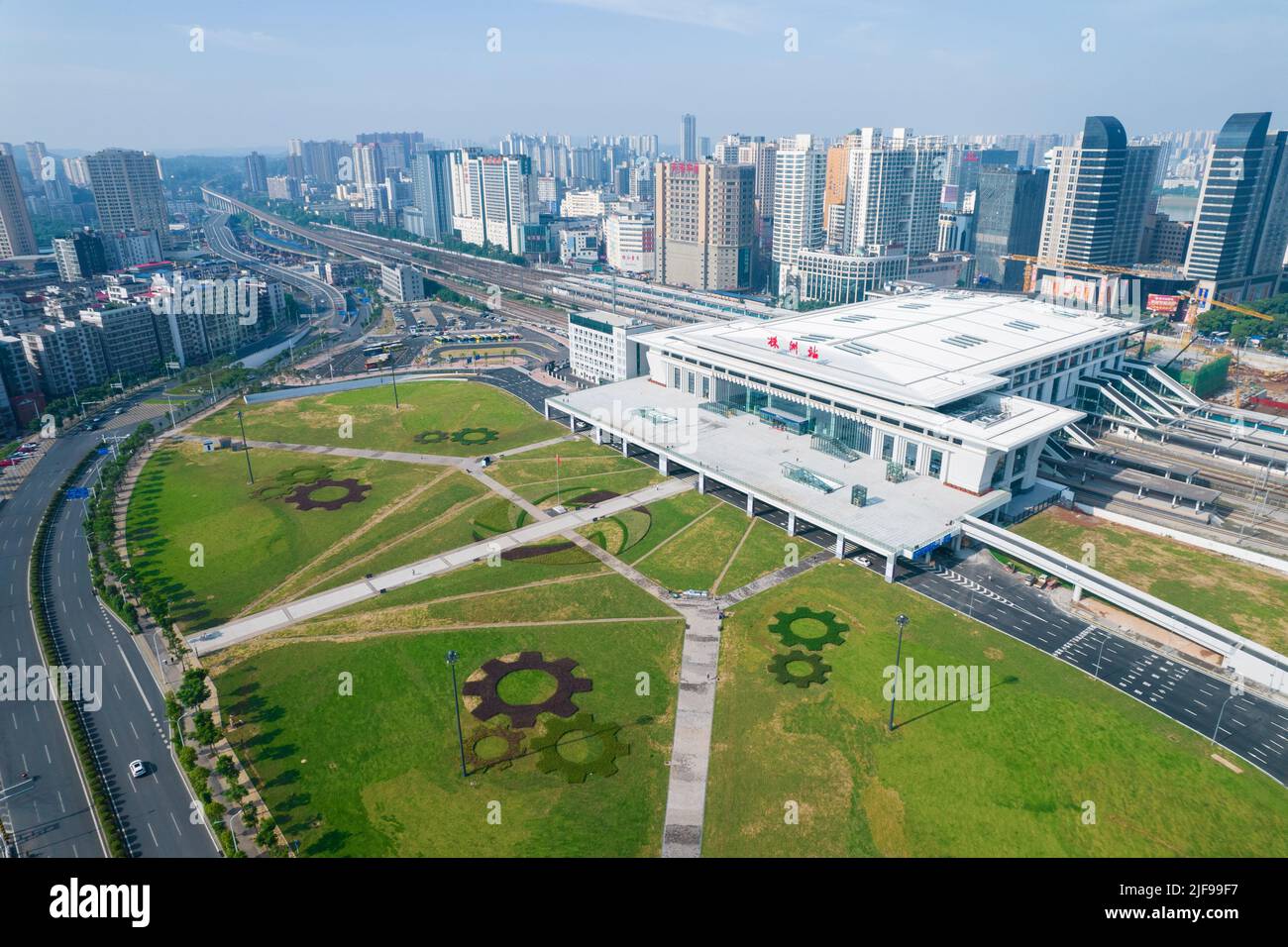 Zhuzhou, Zhuzhou Railway Station after construction in Zhuzhou. 20th Oct,  2021. Aerial photo taken on July 1, 2022 shows a view of Zhuzhou Railway  Station after construction in Zhuzhou, central China's Hunan