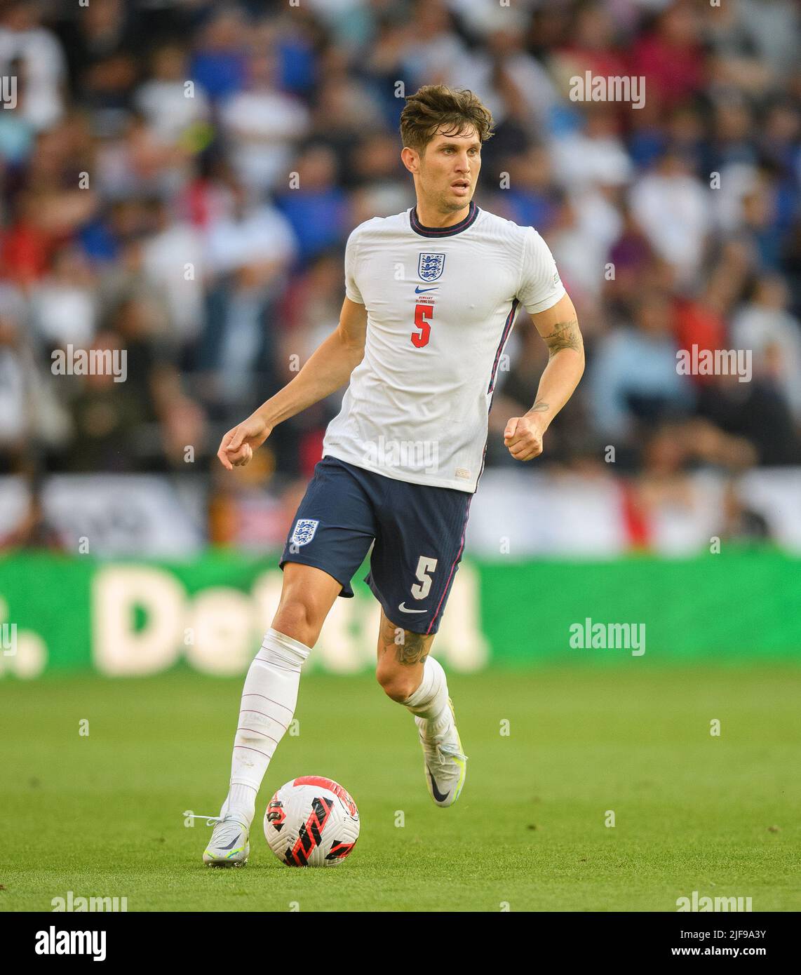England v Hungary - UEFA Nations League. 14/6/22. John Stones during the Nations League match against Hungary. Pic : Mark Pain / Alamy. Stock Photo