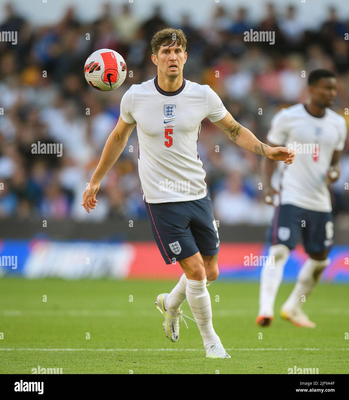 England v Hungary - UEFA Nations League. 14/6/22. John Stones during the Nations League match against Hungary. Pic : Mark Pain / Alamy. Stock Photo
