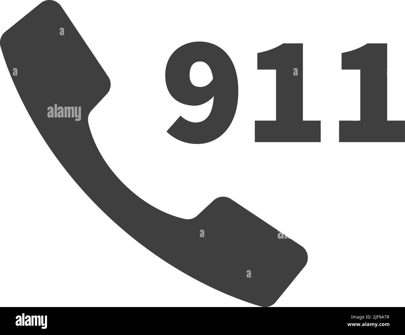 Handset with 911 emergency number, simple black icon on white Stock Vector