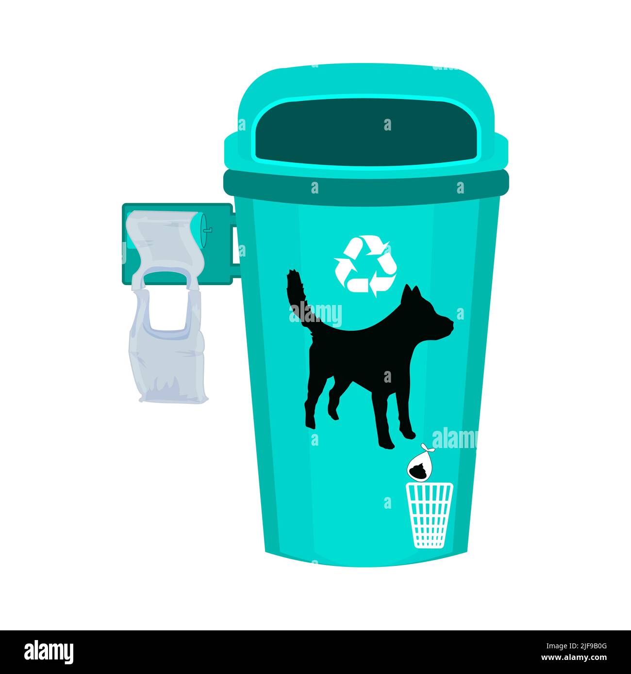 Dog waste garbage bin with disposal plastic bags. Disposal bags and