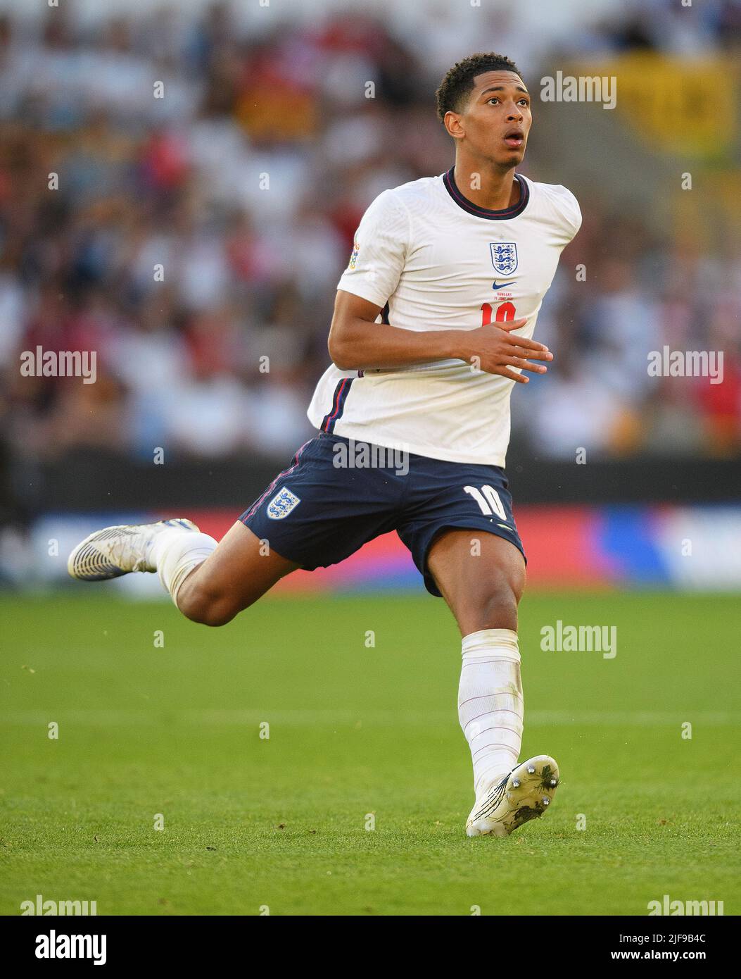 England v Hungary - UEFA Nations League. 14/6/22/ Jude Bellingham during the Nations League match against Hungary. Pic : Mark Pain / Alamy. Stock Photo