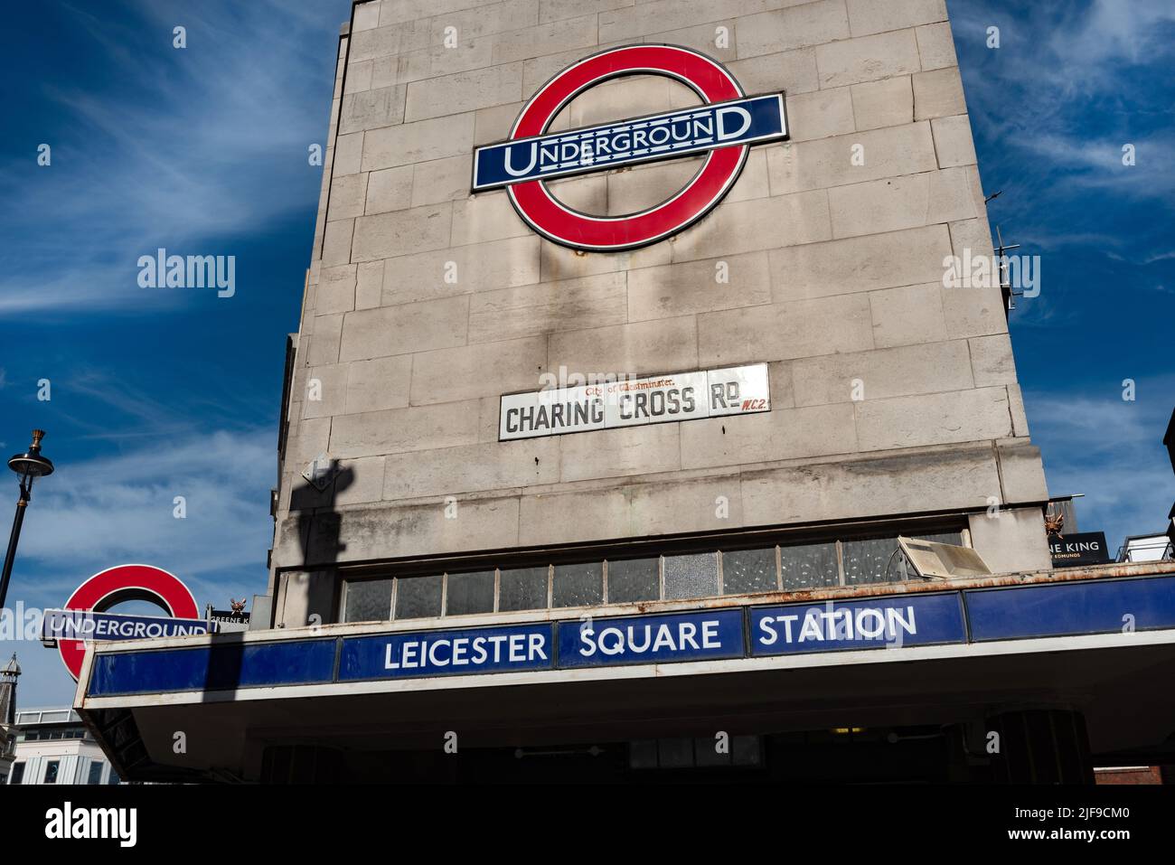 London, United Kingdom, June 28th 2022 Leicester Square Tube Station on Charring Cross road in Westminster, Central London, UK. Stock Photo