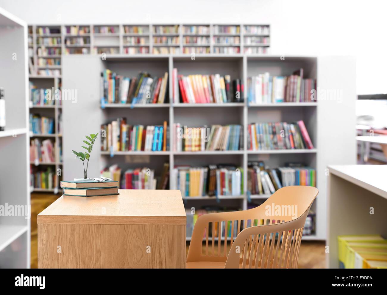 Table and chair in reading room of modern library Stock Photo Alamy