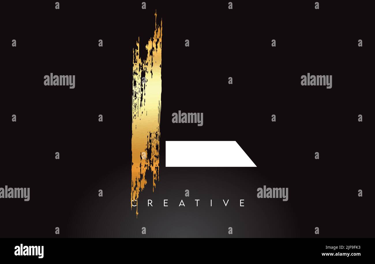 Golden L Letter Logo with Brush Stroke Artistic Look on Black ...