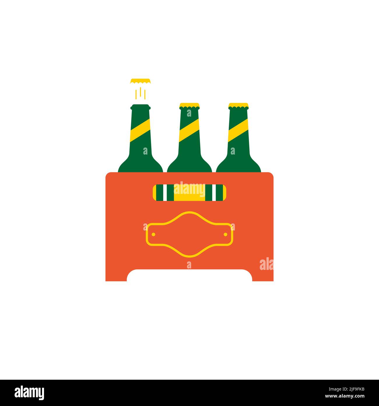 Case of beer. Green bottles and brownorange box. One of the bottles