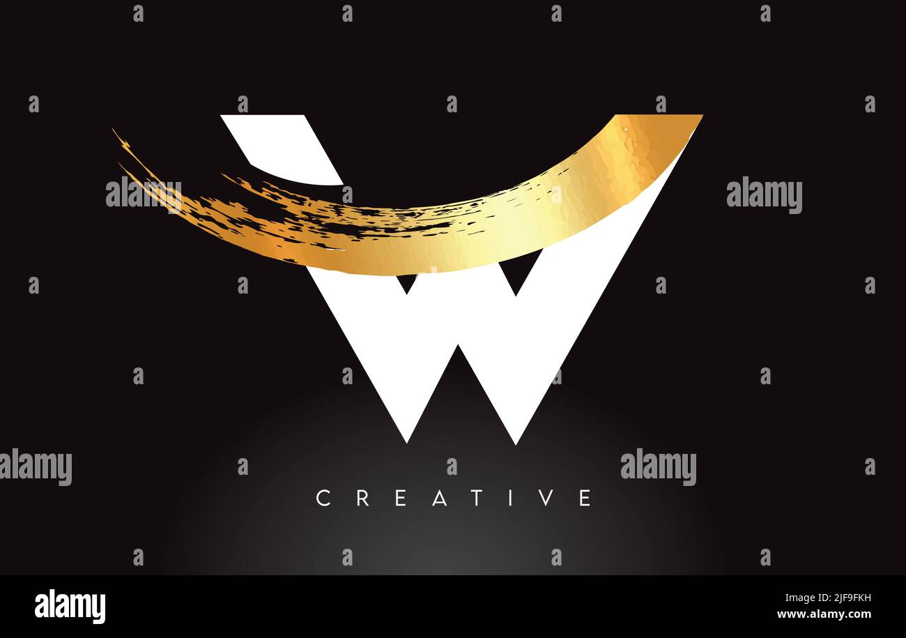 Golden W Letter Logo with Brush Stroke Artistic Look on Black ...