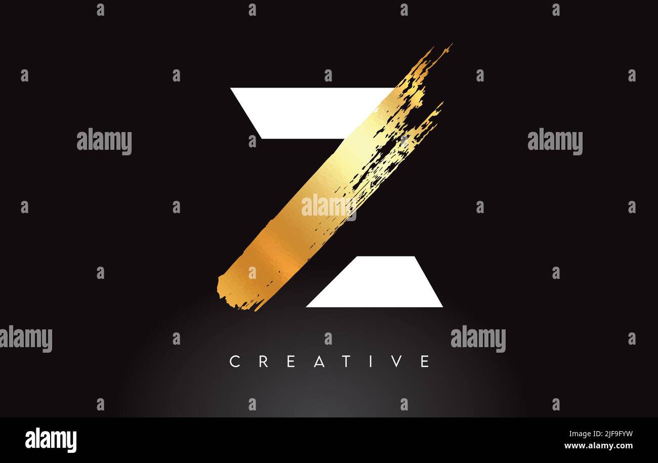 Golden Z Letter Logo with Brush Stroke Artistic Look on Black ...