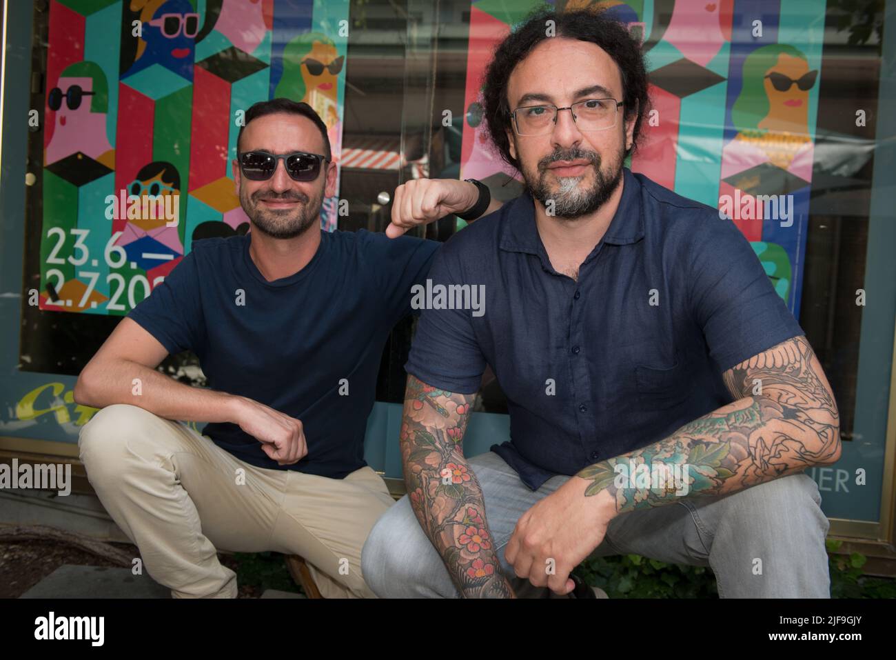 Directors Daniele Coluccini and Matteo Botrugno Seen before the screening of her Film EIN HAUCH LEBEN during 39. Filmfest München Stock Photo