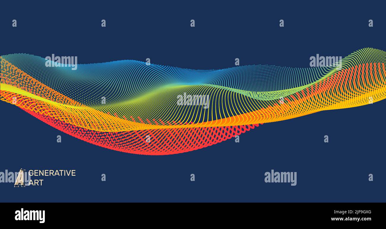 Wave with Connected Lines and Dots. Glowing Grid. Connection Structure. Wireframe Vector Illustration. Stock Vector