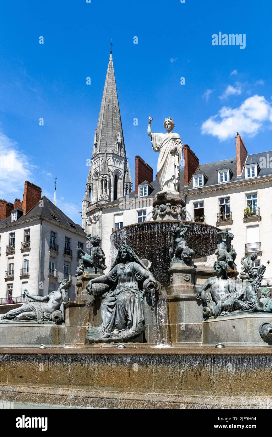 Nantes, beautiful city in France, fountain place Royale, in the 