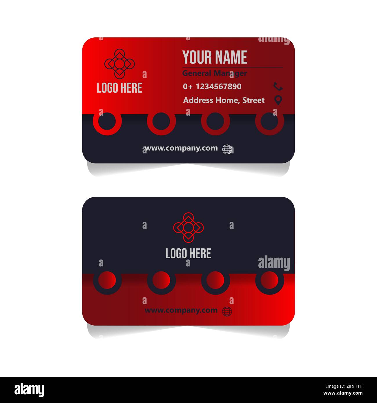 Red vector modern abstract clean and simple business card template. Horizontal name card. Creative and professional business card design. Stock Vector