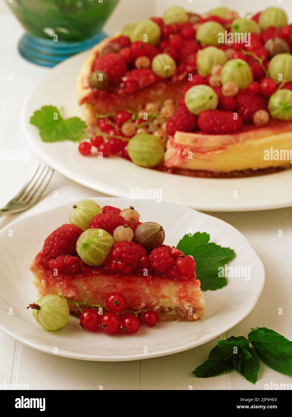 Cheese tart with berries. Stock Photo