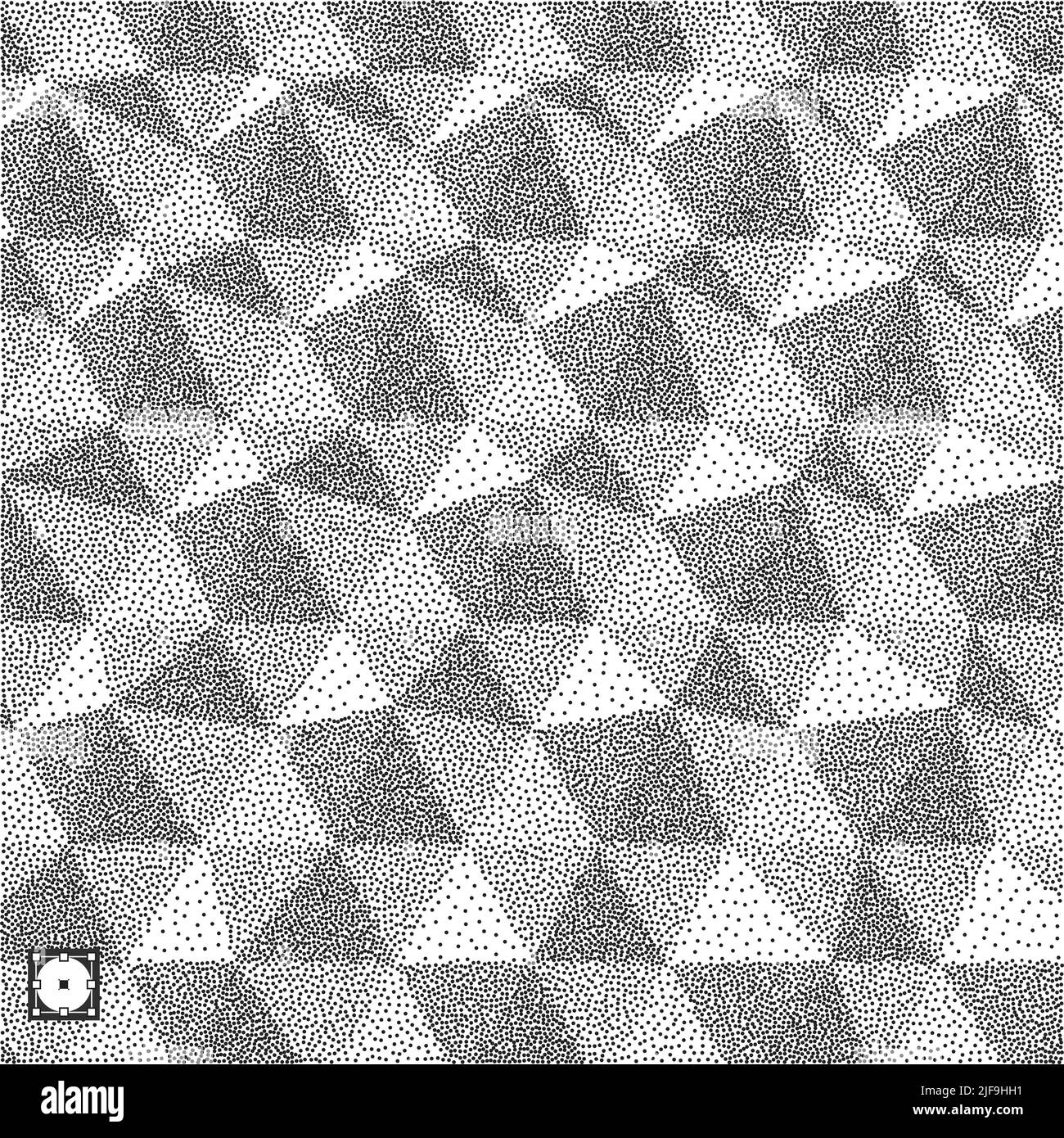 Geometric triangles background. Mosaic. Black and white grainy dotwork design. Pointillism pattern. Stippled vector illustration. Stock Vector