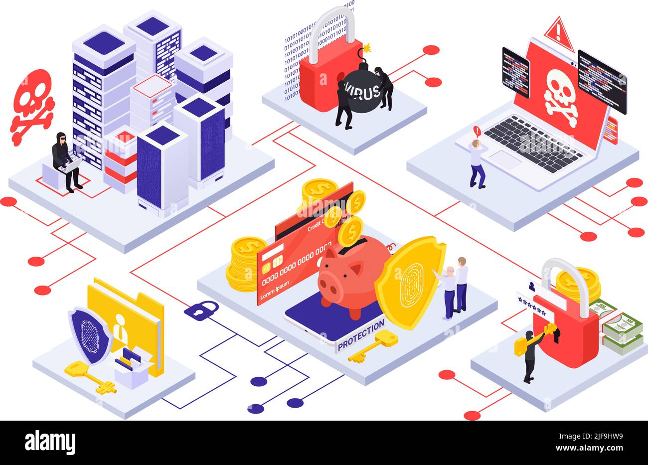 Cyber security isometric vector illustration with big data servers ...