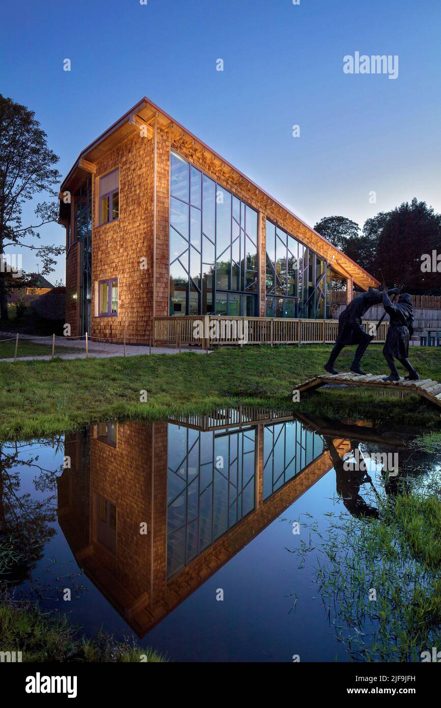 Visitors centre at dusk. Sherwood Forest Visitor Centre, Edwinstowe