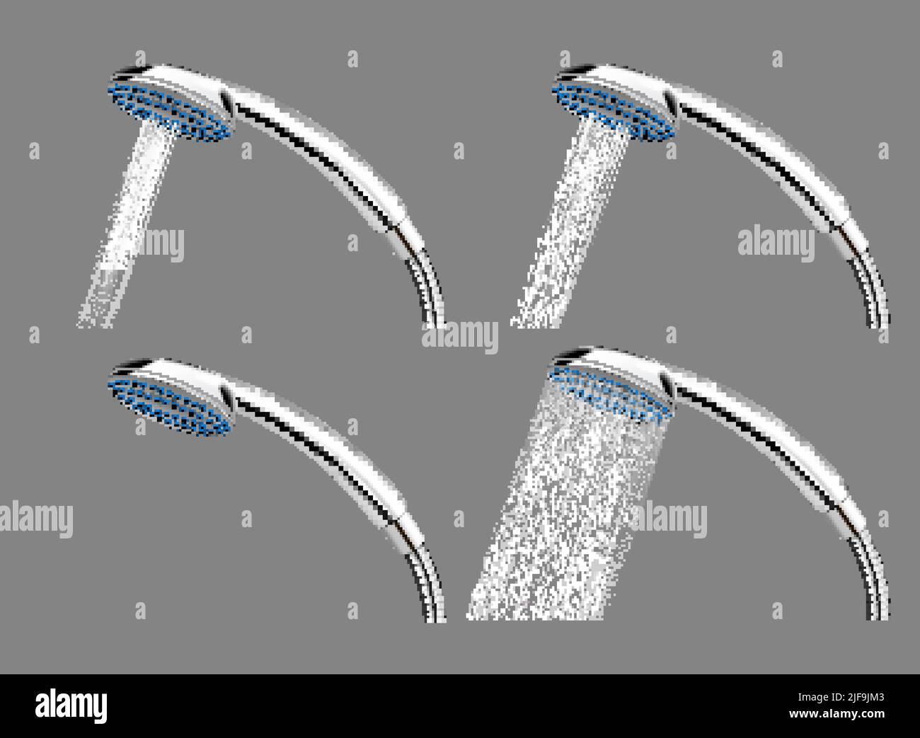 Set of showers with different water supply modes realistic background vector illustration Stock