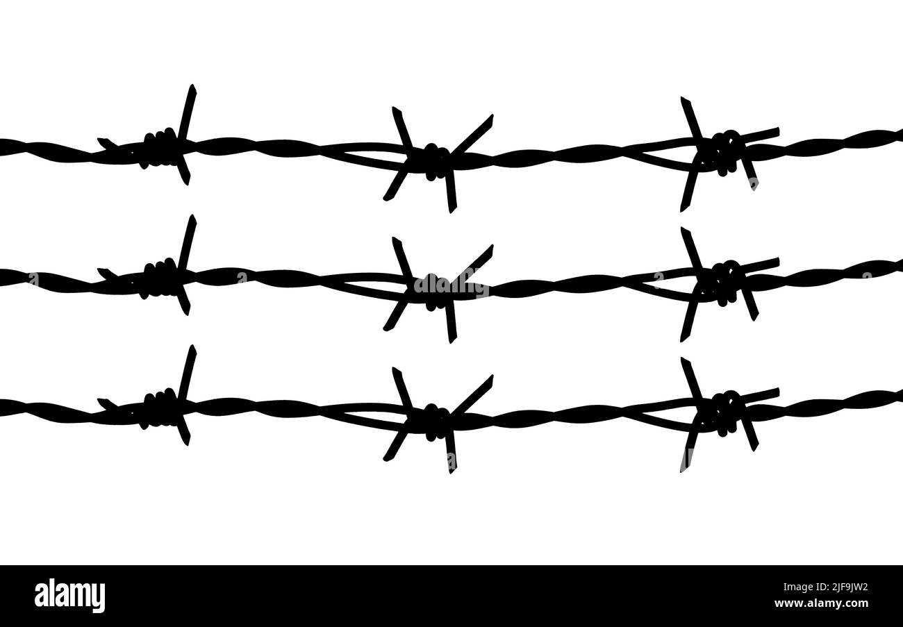 Three barbed wire silhouette on white background Stock Photo - Alamy