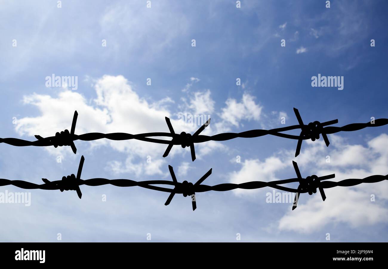 Two barbed wire silhouette on blue sky background Stock Photo - Alamy